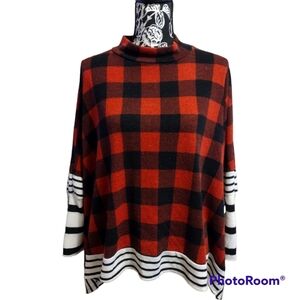 12pm By Mon Ami Buffalo Plaid MockNeck Sleeved Poncho